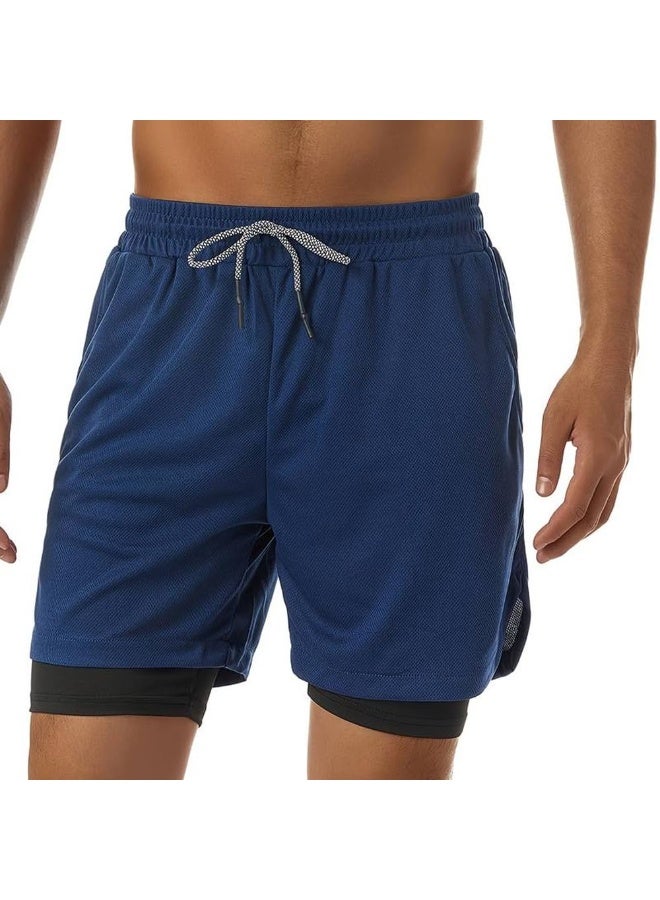 ناكسوس شورتات رياضية للرجال، شورتات رياضية للجري للرجال، شورتات رياضية برباط للرجال، شورتات رياضية فضفاضة بطبقتين وأربعة جيوب - Image 4